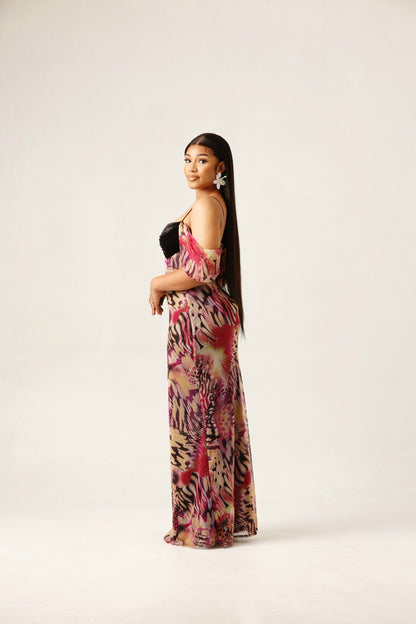 Minerva slip dress (Print & Brown print)